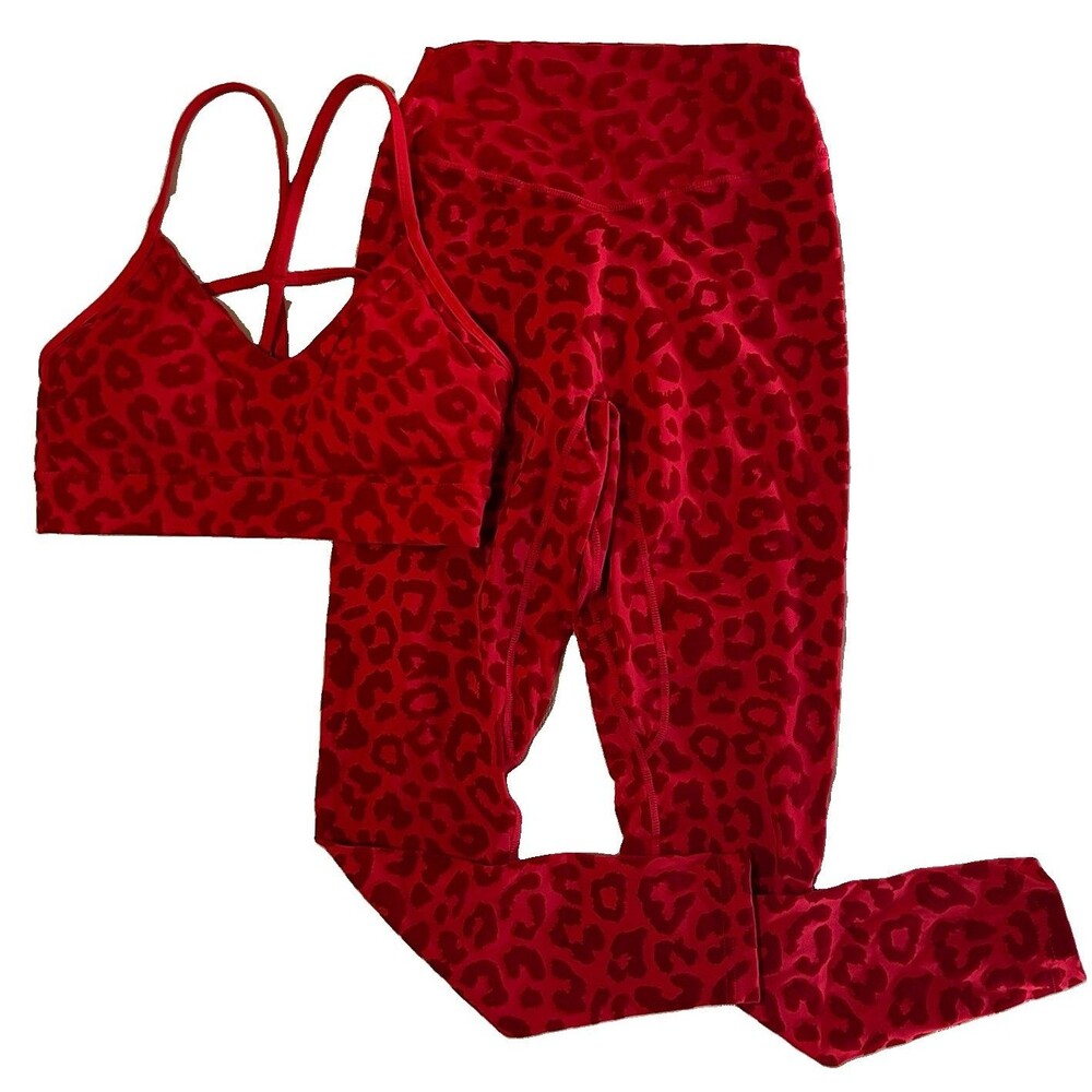 Balance Athletica Panther Fire High Rise Leggings Bra Set Small Red Leopard